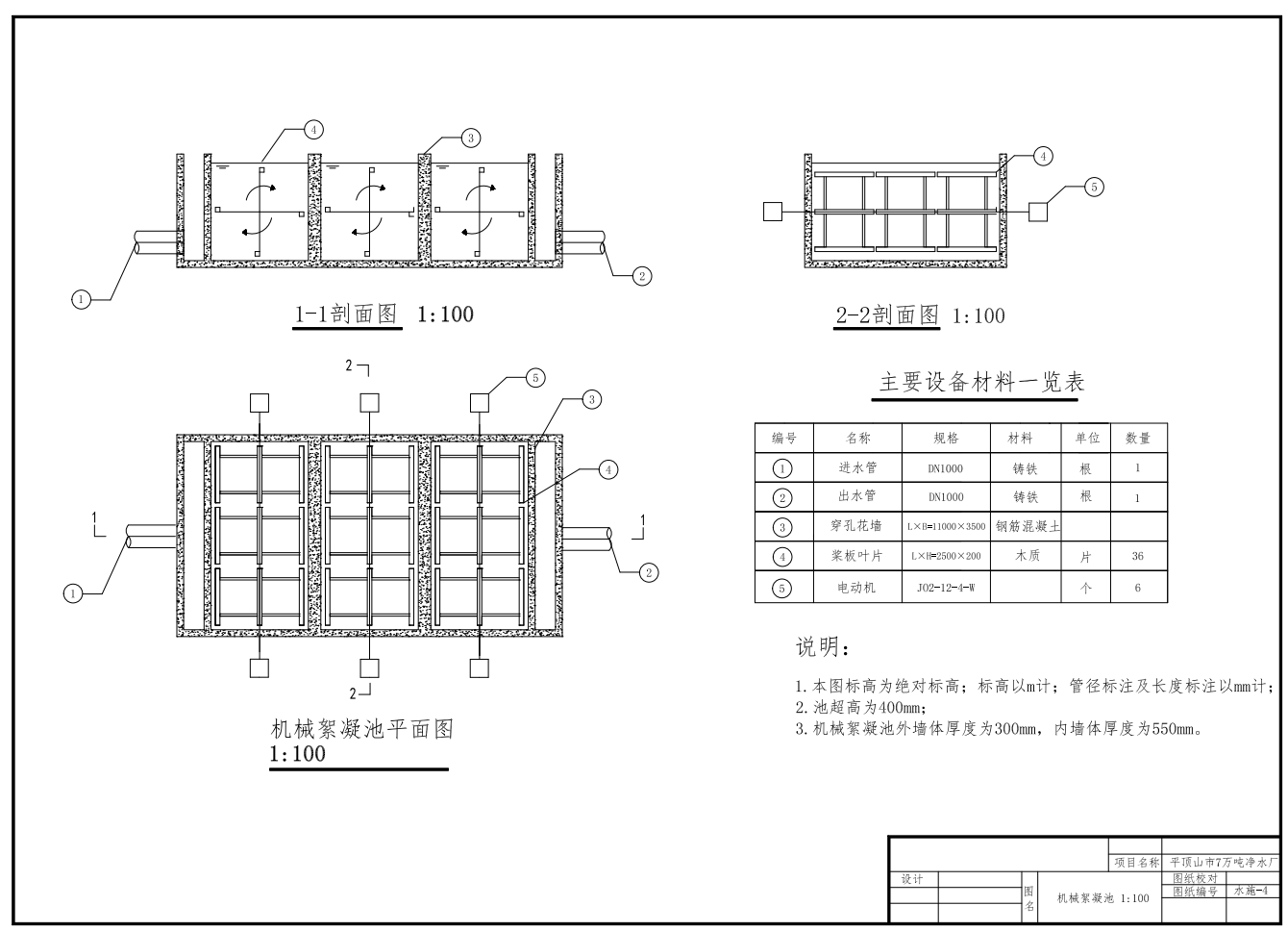 平顶山7万吨净水厂设计CAD+说明