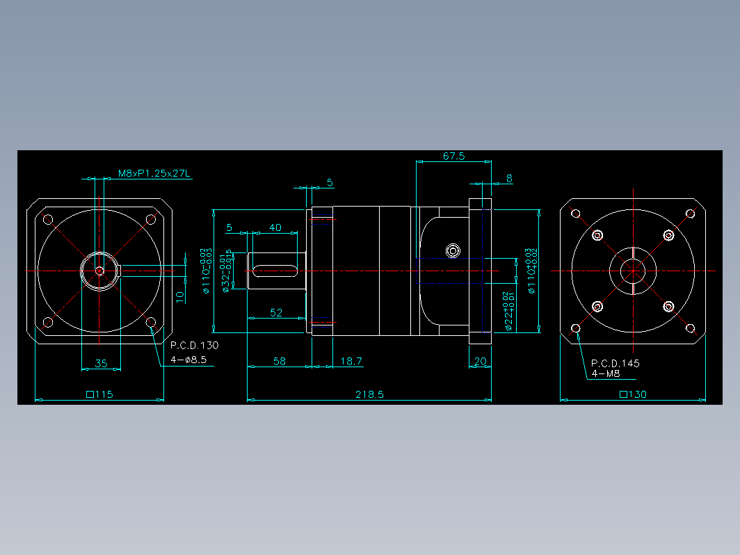 XX120-L2-XX-22-110-145-M8精密行星减速机