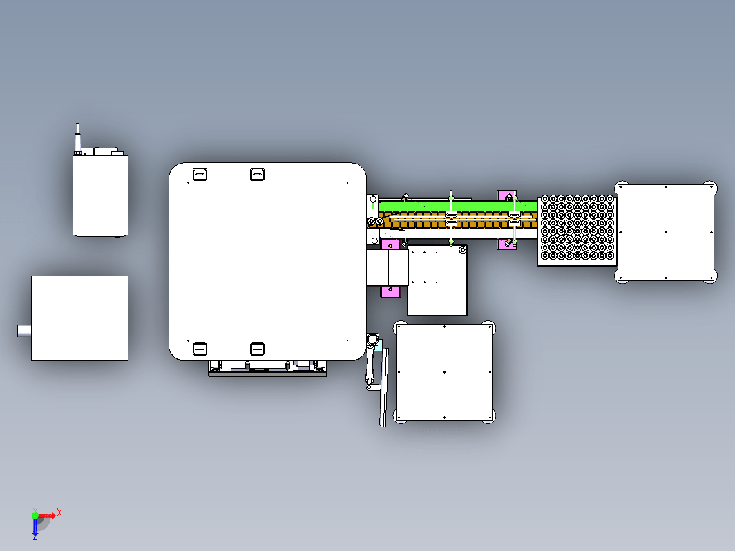 激光打印塑料二维码设备，外形用型材整体设计，并配有四轴机械手