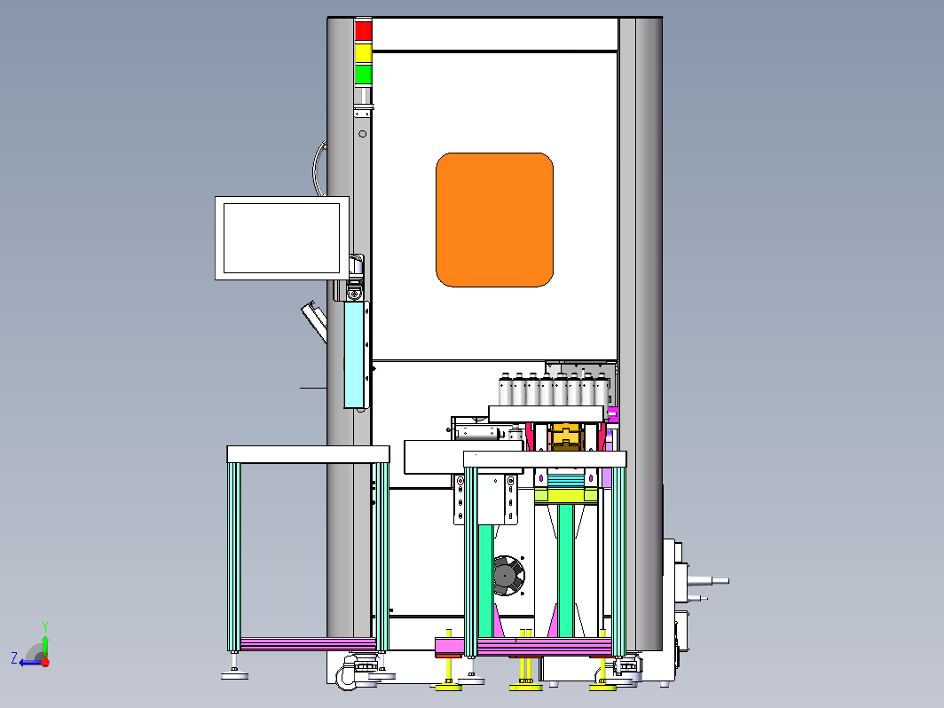 激光打印塑料二维码设备，外形用型材整体设计，并配有四轴机械手