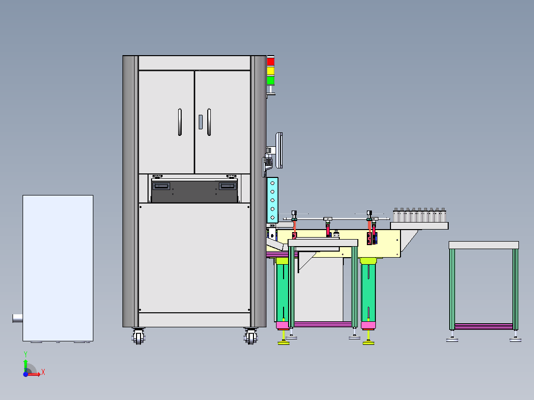 激光打印塑料二维码设备，外形用型材整体设计，并配有四轴机械手