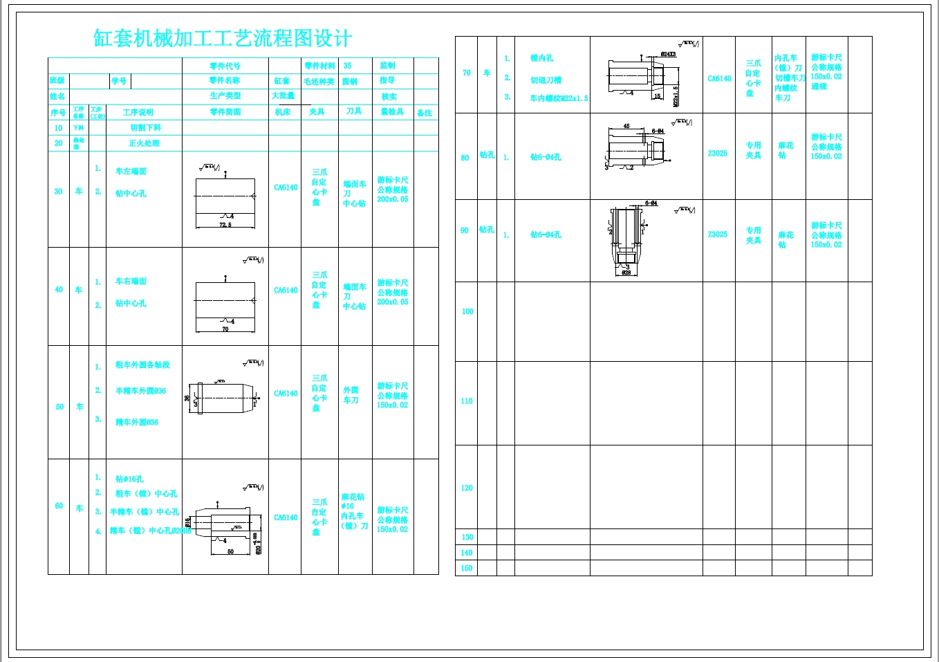 缸套加工工艺及夹具设计+CAD+说明书