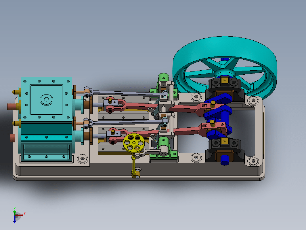 复合式双缸蒸汽机模型3D图纸 Solidworks设计 附step x_t