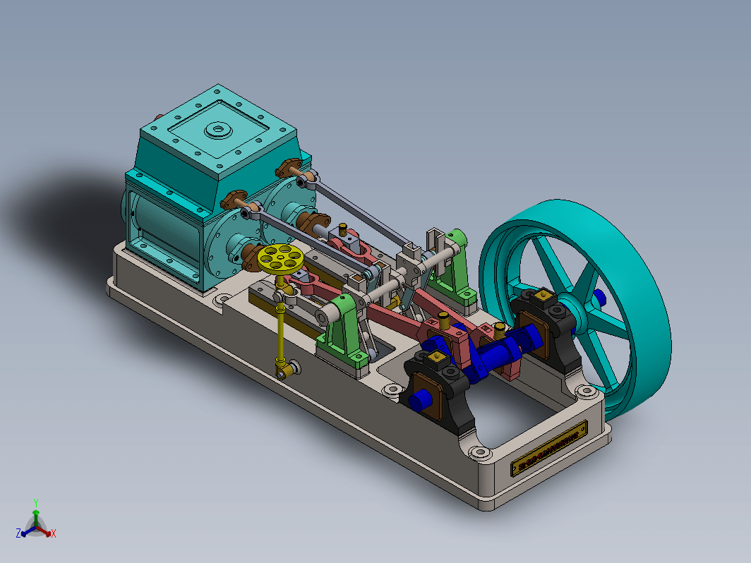 复合式双缸蒸汽机模型3D图纸 Solidworks设计 附step x_t