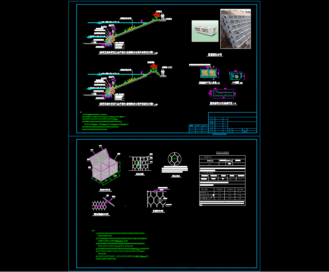 箱型砌块生态护坡，箱型砌块C25砼基础、栏杆C25砼基础等砼结构体