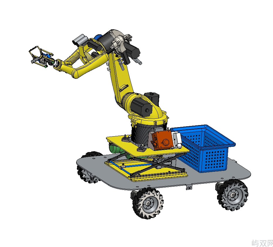 果实采摘机械手设计与仿真【柑橘苹果水果】小车式带果篮【1.9万字+4张CAD图+SW三维图】