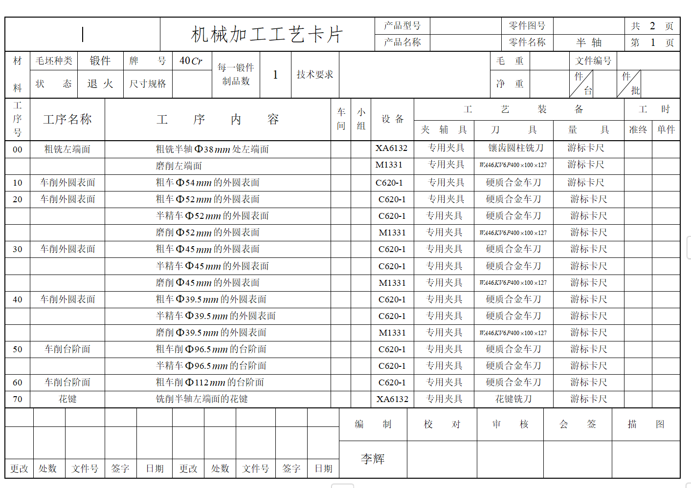 汽车半轴机械加工工艺及工装设计