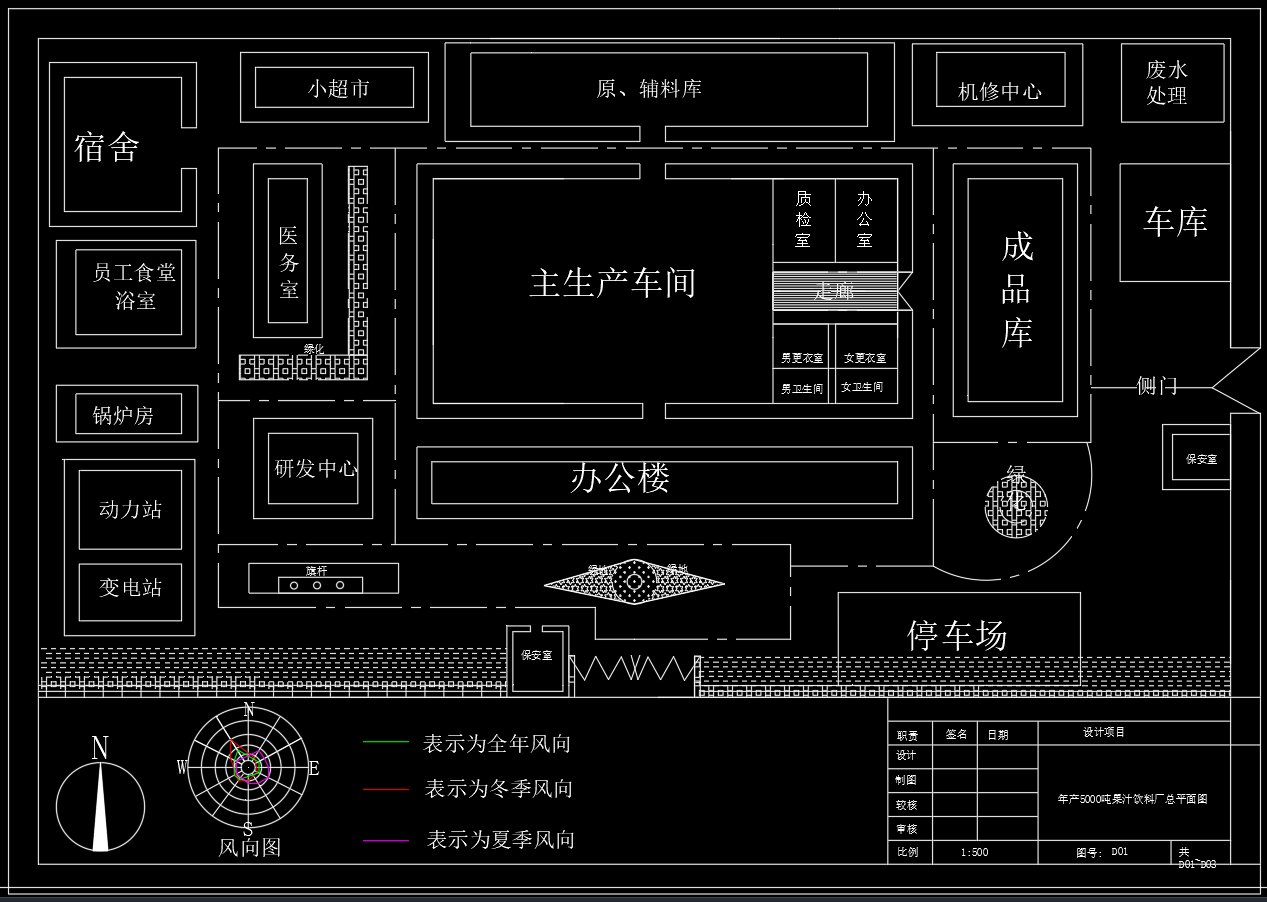 年产5000吨果汁工厂设计CAD图纸+说明书食品饮料车间布置工艺流程总平面图