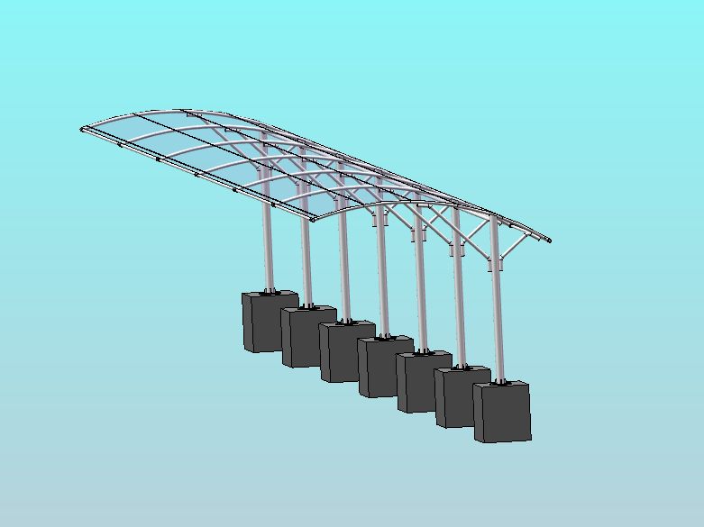 覆膜钢结构自行车棚 3D+CAD