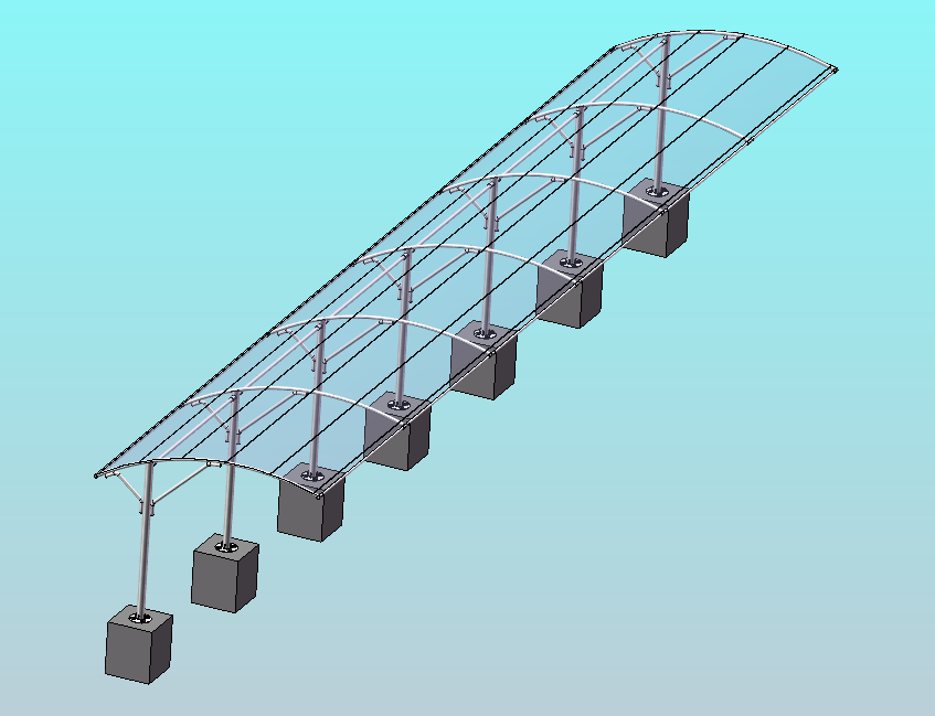 覆膜钢结构自行车棚 3D+CAD