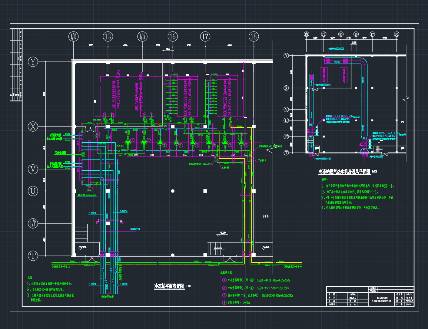 冷冻站燃气热水机房通风平面图