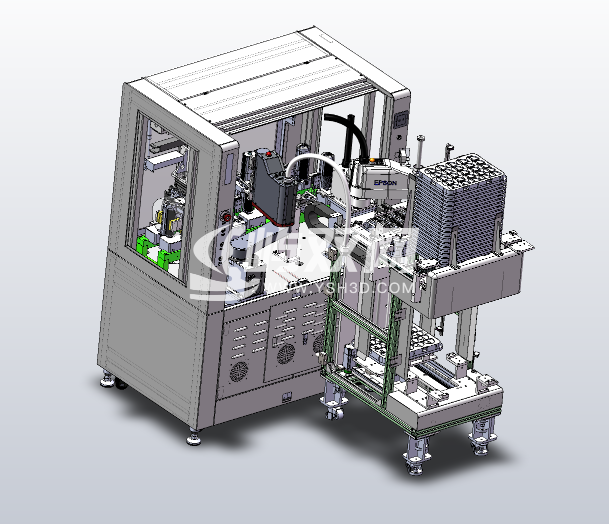 自动装底盖、底盖打螺丝机，scara机器人小车，凸轮输送机构