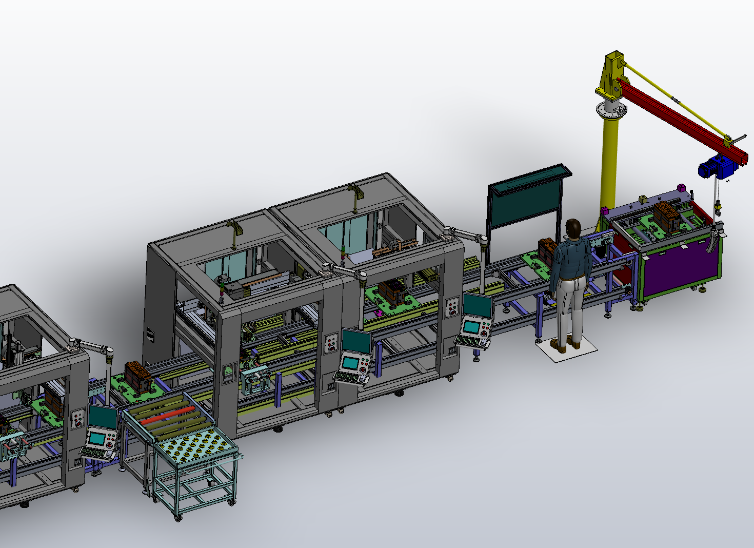 软包模组段，灌胶设备、折极耳设备、激光焊接设备