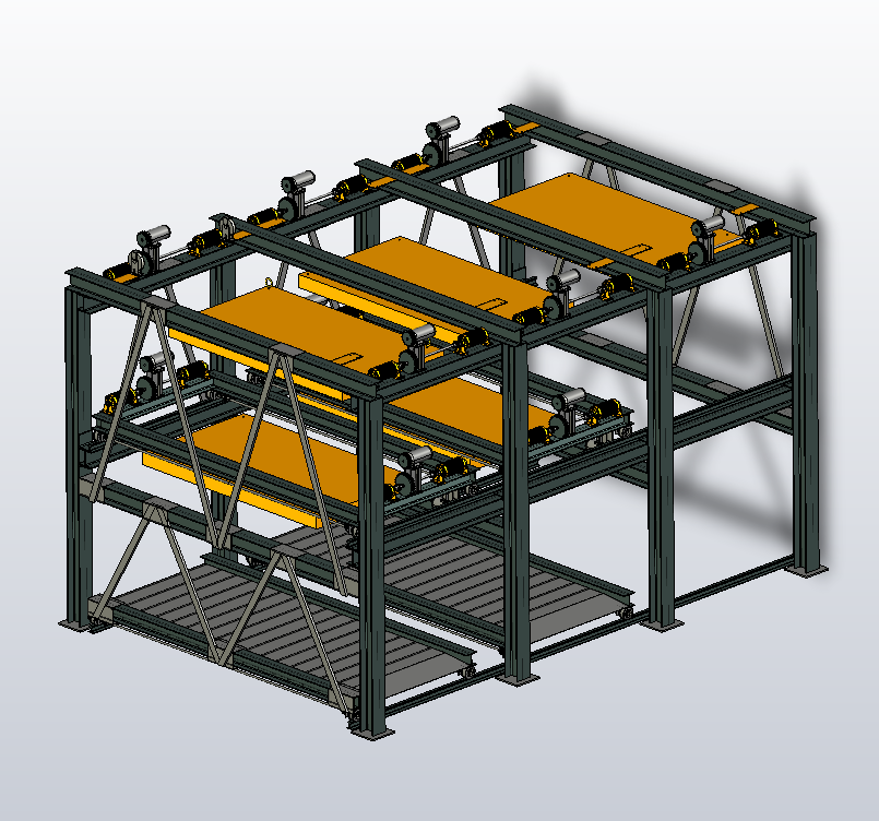 三层横移升降立体车库3d图纸 三层三列升降横移PROE三维模型