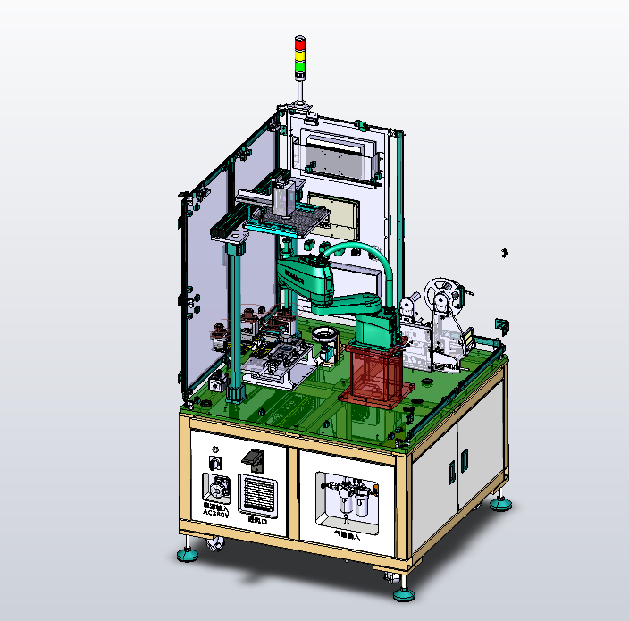 电芯顶盖贴胶设备，双层离型膜后撤式飞达
